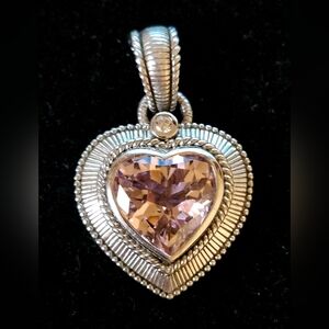 Judith Ripka 925 Pendant Facetted Rose Quartz Pink Heart & CZ
